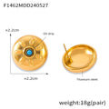 Gold Steel Sun Circle Stud Earrings Blue Oil Drip Center view 7