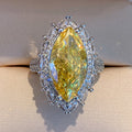 Yellow Marquise Solitaire Floral Cluster Ring In Silver Tone view 2