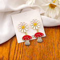 White Daisy and Mushroom Dangle Earrings in Two Colors view 3