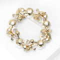 Floral Wreath Brooch White Flowers Pearls Rhinestones view 4