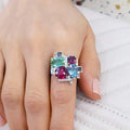 Multicolor Geometric Cluster Cocktail Ring White Metal Alloy view 2