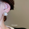 Gold Tone Pearl and Crystal Floral Drop Stud Earrings view 3