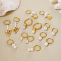 Freshwater Pearl Huggie Earrings Gold Steel Nine Styles view 3
