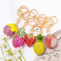 Rhinestone Fruit Keychain Lychee Strawberry Pineapple Charm view 1