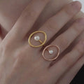 Open Oval Geometric Ring White Pearl Accent Gold Rose Steel view 1