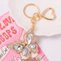 Gold Rhinestone Butterfly Heart Clasp Metal Keychain view 8