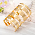 Gold Tone Wide Textured Multi Strip Open Cuff Bracelet view 2