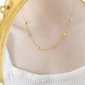 Gold Clover Station Necklace With Clear Round Zircons view 4