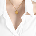 Round Wave Coin Pendant Necklace Gold or Steel Tone view 4