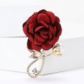 Fabric Rose Brooch with Crystal Loop in Pink and Red view 2