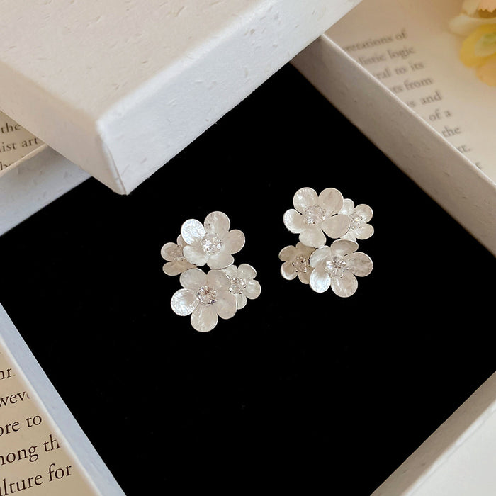 Silver Tone Floral Cluster Stud Earrings in Three Colors