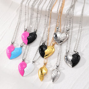 Two Piece Forever Split Heart Pendant Necklace Sets in Seven Colors
