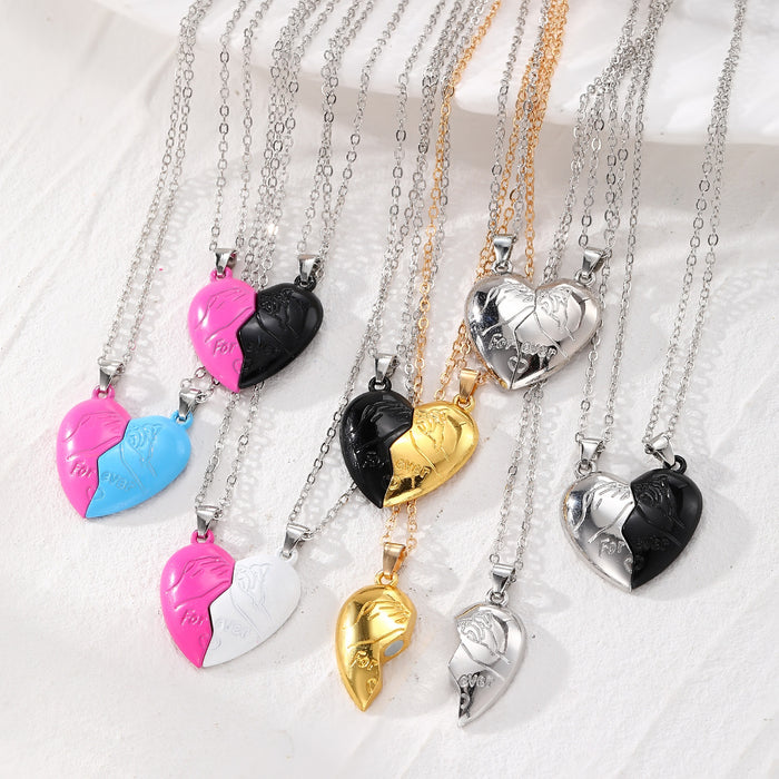 Two Piece Forever Split Heart Pendant Necklace Sets in Seven Colors