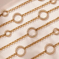 Gold Stainless Steel Long Chain Necklace With Zircon Circles view 3