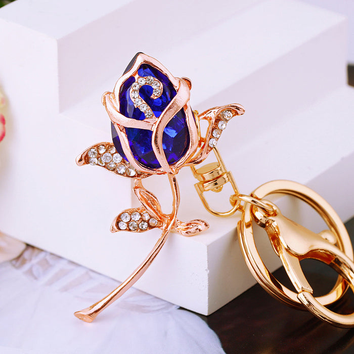 Jeweled Rose Stem Keychains in Blue and Fuchsia plus Assorted Option