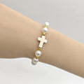 Pearl Gold Spacer Cross Stretch Bracelet Cream Bead view 2