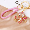 Jeweled Octopus Keychains in Pink and Blue with Braided Options view 4