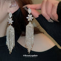 Crystal Flower Long Fringe Statement Drop Earrings view 1