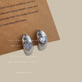 Silver Thick C Curve Hoop Earrings Heart Clear Stone view 1