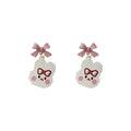 White Bunny Face Pink Bow Drop Earrings Matching Pair Style view 5