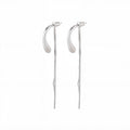 Silver Curved Bar and Extra Long Wire Tassel Earrings view 4