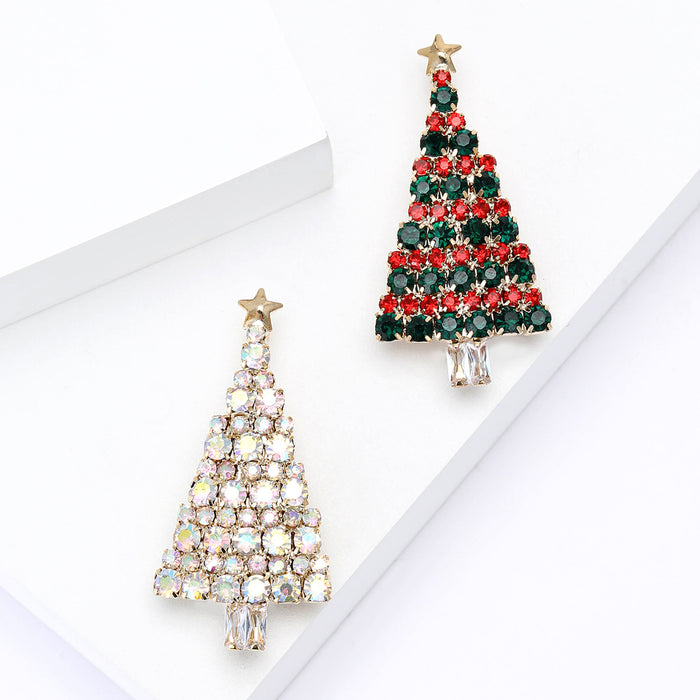 Crystal Christmas Tree Brooch With Star in Two Colorways
