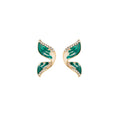 Gold Green Cream Enamel Twisted Leaf Stud Earrings view 5