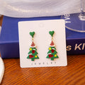 Green Christmas Tree Drop Earrings Santa Hat Red Accents view 1
