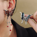 Blue and Red Layered Butterfly Chain Tassel Stud Earrings view 1