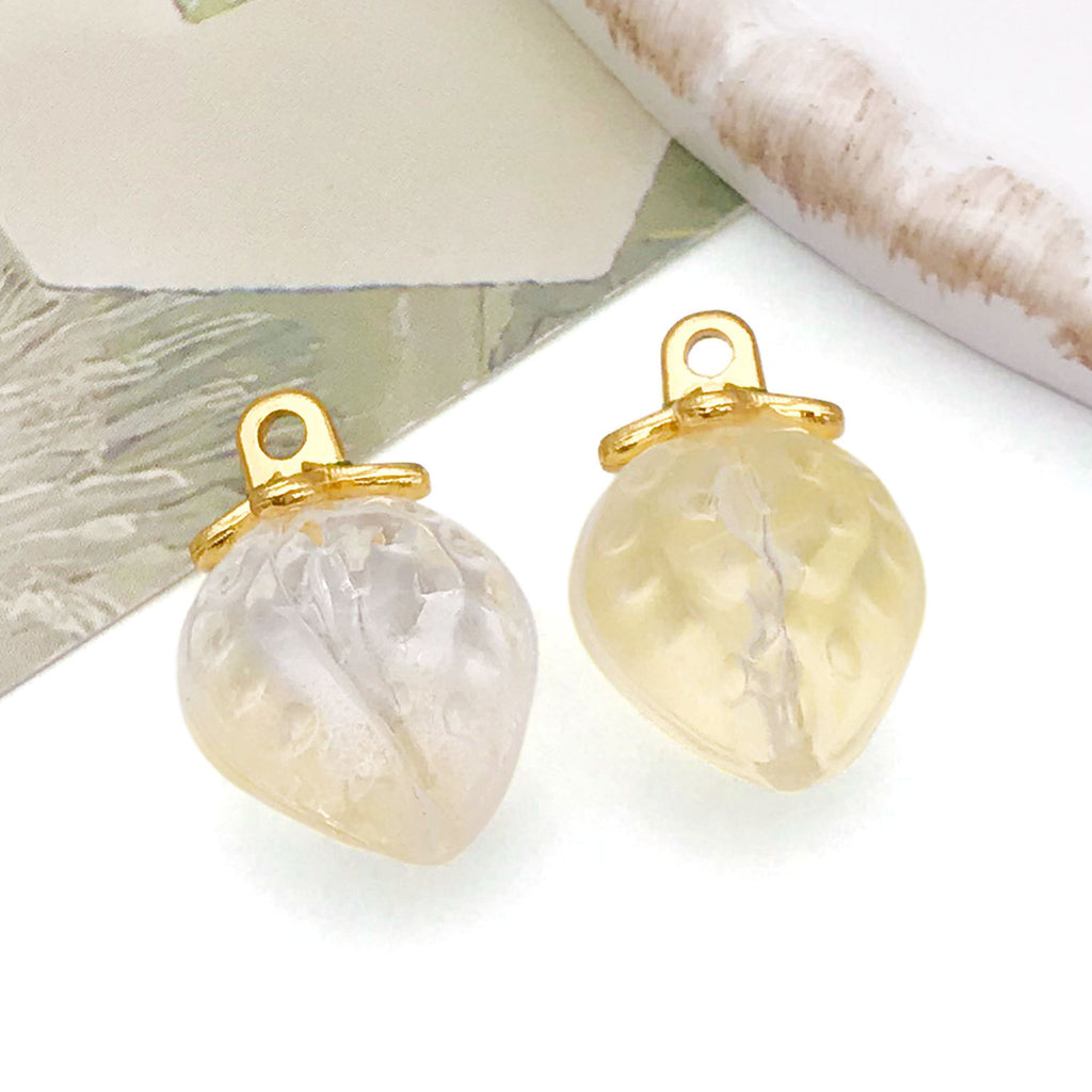 Transparent Glass 3D Strawberry Charm Pendant for DIY Earrings Keychain Jewelry