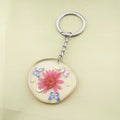 Silver Tone Round Pressed Flower Resin Clip Keychains in Five Designs view 6