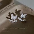 Silver Crystal Butterfly Stud Earrings Pearl Jacket Two Ways view 1