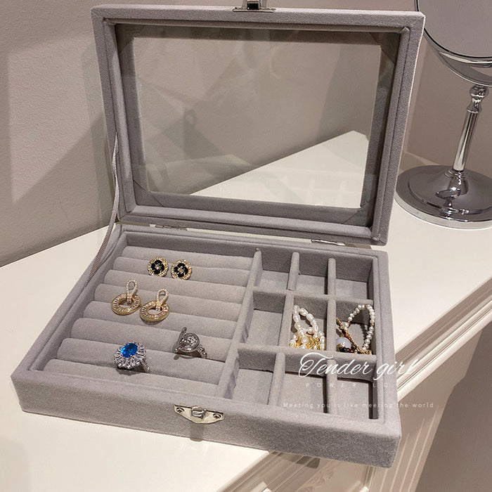 Gray Glass Top Compartment Jewelry Storage Box for Jewelry Display