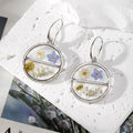 Silver Tone Divided Round Pressed Flower Resin Hook Earrings view 4