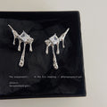 Silver Molten Drip Square Crystal Stud Earrings Pair view 3