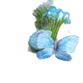 Blue Fabric Butterfly Floral Spray Hair Clip Green Foliage view 5