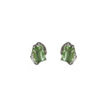 Silver Tone Pale Green Rectangular Stone Crystal Edge Stud Earrings view 5
