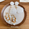 White Shell Statement Earrings in Stud and Hoop Styles view 2