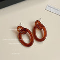 Amber Marbled Resin Double Linked Oval Stud Earrings view 4