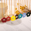Resin Flower Doughnut Pendant Necklace And Hoop Earring Set view 4
