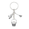 Silver Cleaning Bucket Broom Gloves Charm Keychain view 5