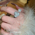 Silver Tone Pearl Like Flower Cluster Ring And Clear Crystal Leaf Ring view 4