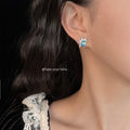 Silver Tone Clear Stone Bow Aqua Rectangle Stud Earrings view 2