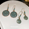 Green Patina Openwork Floral Disc Statement Hook Earrings view 3