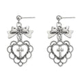 Silver-Tone Bow Heart Cross Openwork Drop Stud Earrings view 5
