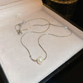 Minimal Single Pearl Silver Snake Chain Necklace Two Finishes view 7