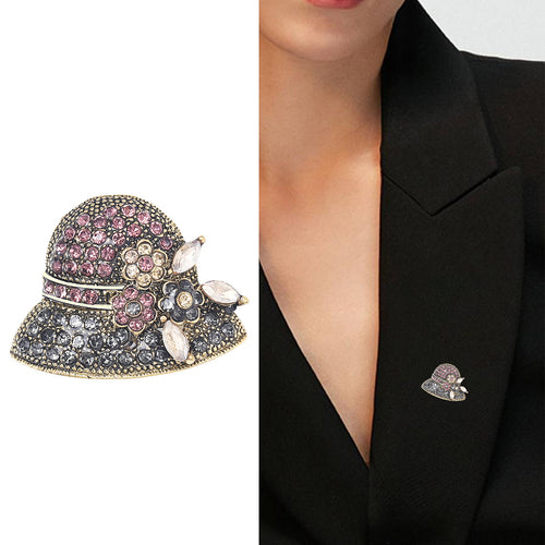 Crystal Cloche Hat brooch angled display showing the raised details