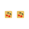 Square Cherry Enamel Stud Earrings Gold Steel Pair view 5