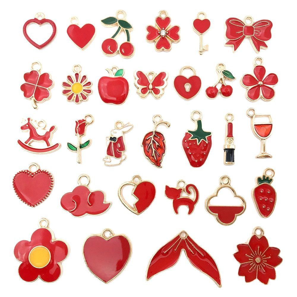 Red Enamel Zinc Alloy Sakura Flower Charm Pendant for DIY Keychain Earrings Hair Jewelry