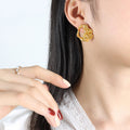 Irregular Hollow Textured Geometric Stud Earrings Gold Steel view 4